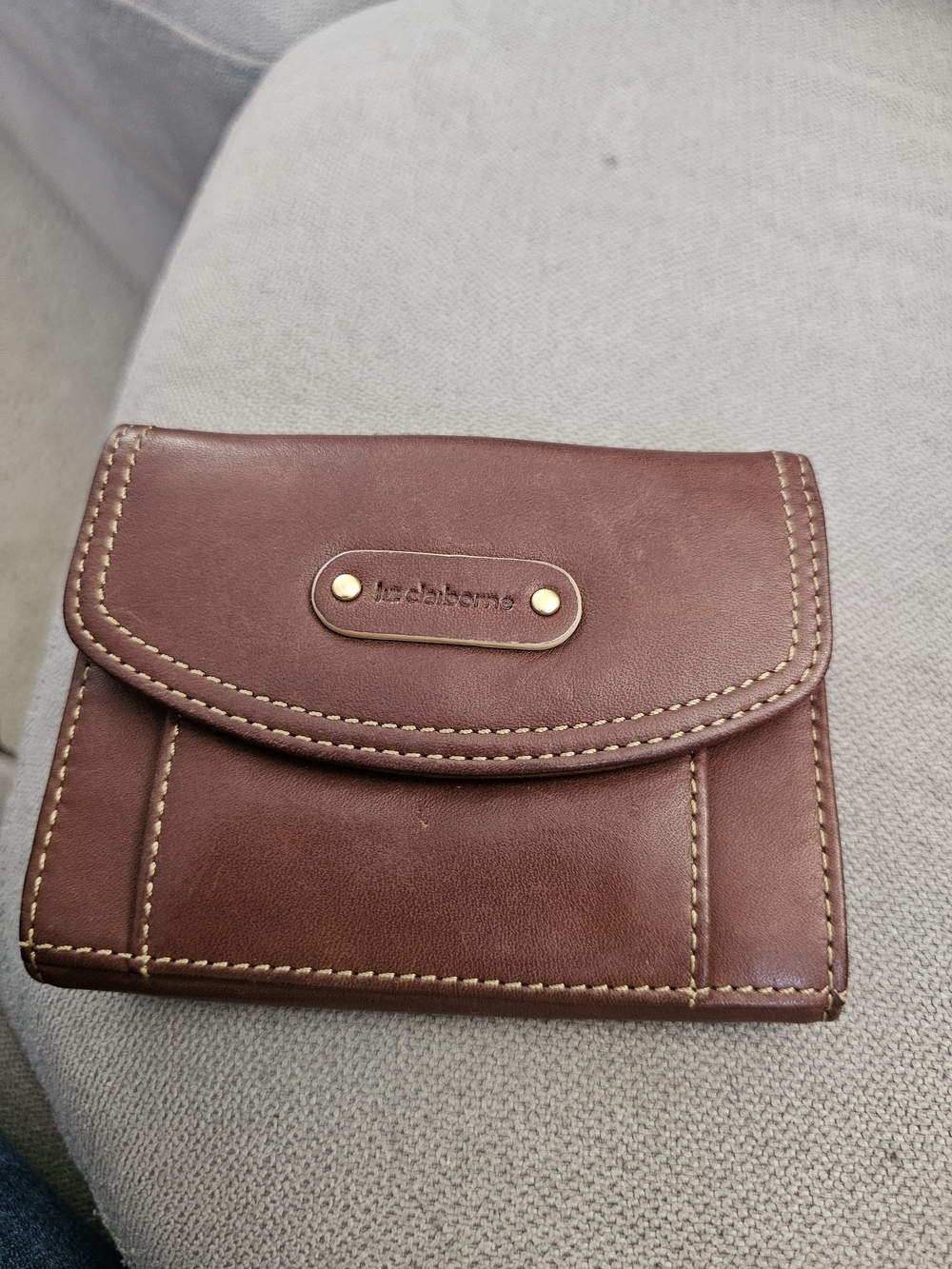 Vintage Liz Claiborne brown leather trifold organizer wallet.